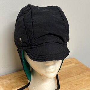 Turtle Fur Trapper Hat Black Quilted Nylon Green Fleece Lined Ear Flaps Brim